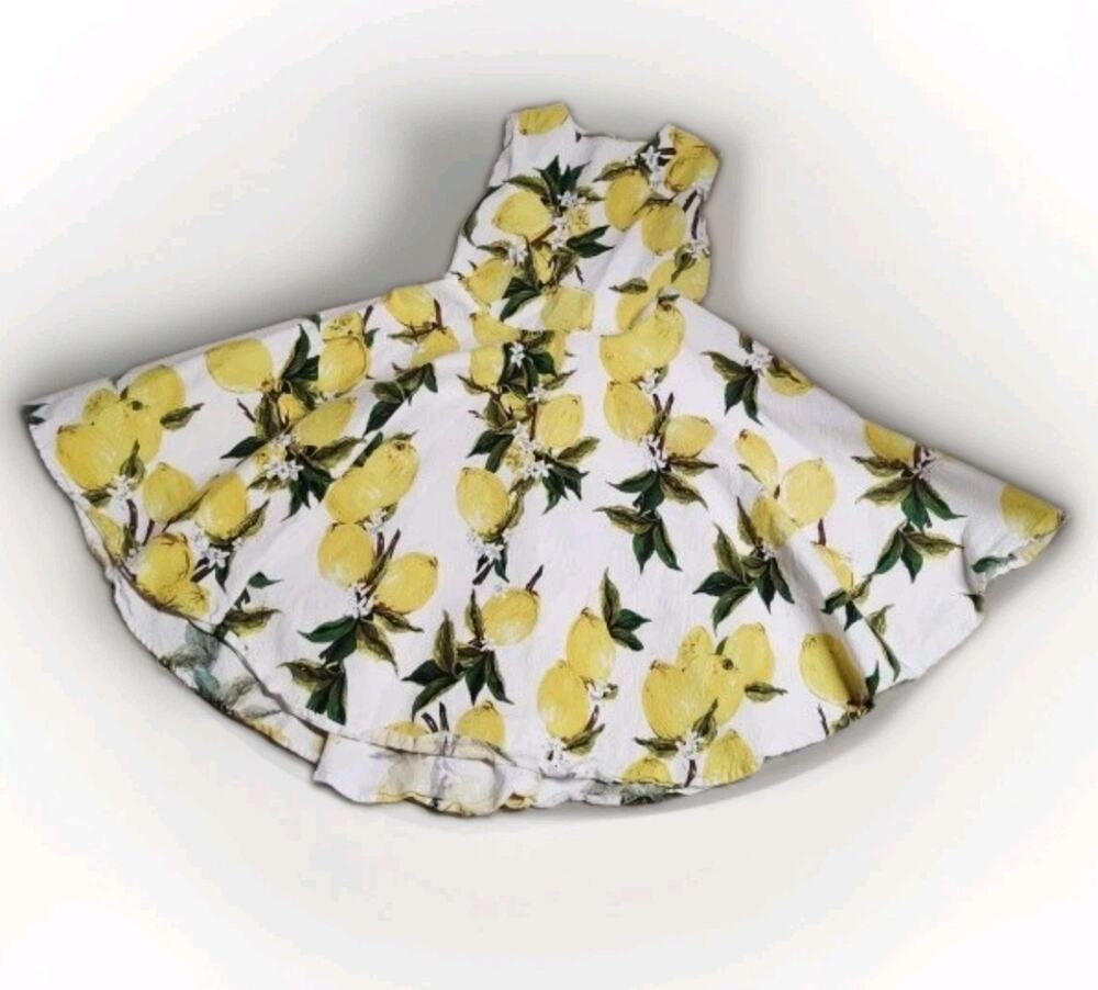 Lemon Print Fit And Flare Midi Dress 13 Teen Fun Summer Picnic Stretch